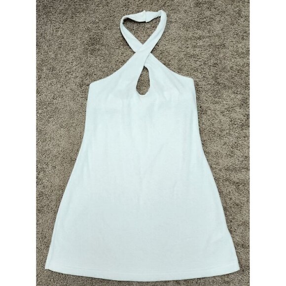 Fabletics Island Terry Halter Dress White Medium - Picture 3 of 7